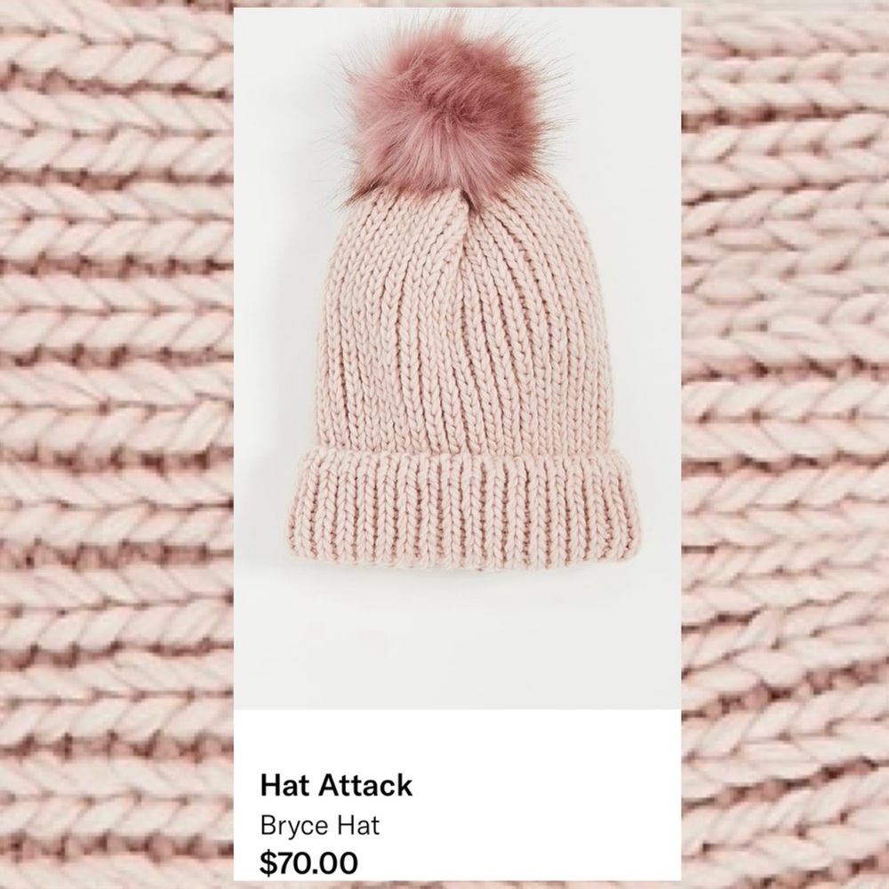 NEW Hat Attack Bryce Beanie Light Blush Knit Pom-Pom Hat